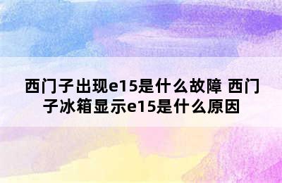 西门子出现e15是什么故障 西门子冰箱显示e15是什么原因